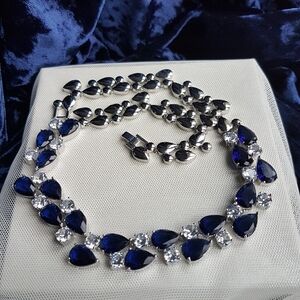 Swarovski Elements Sapphire Blue Teardrop Round Gemstone Statement Necklace NEW